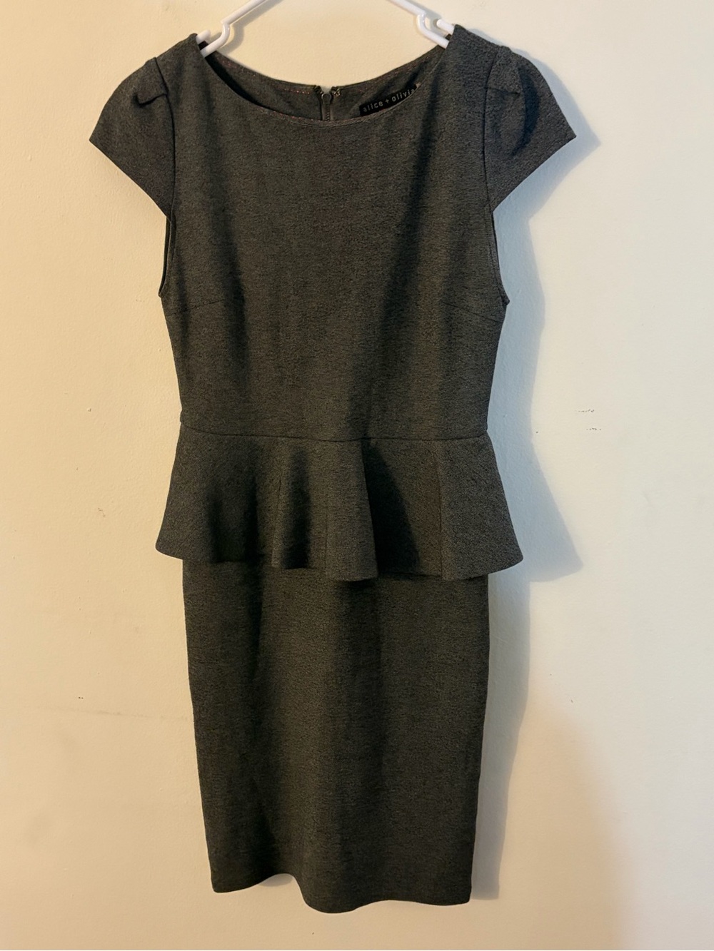Alice + Olivia Charcoal Gray Peplum Midi Dress